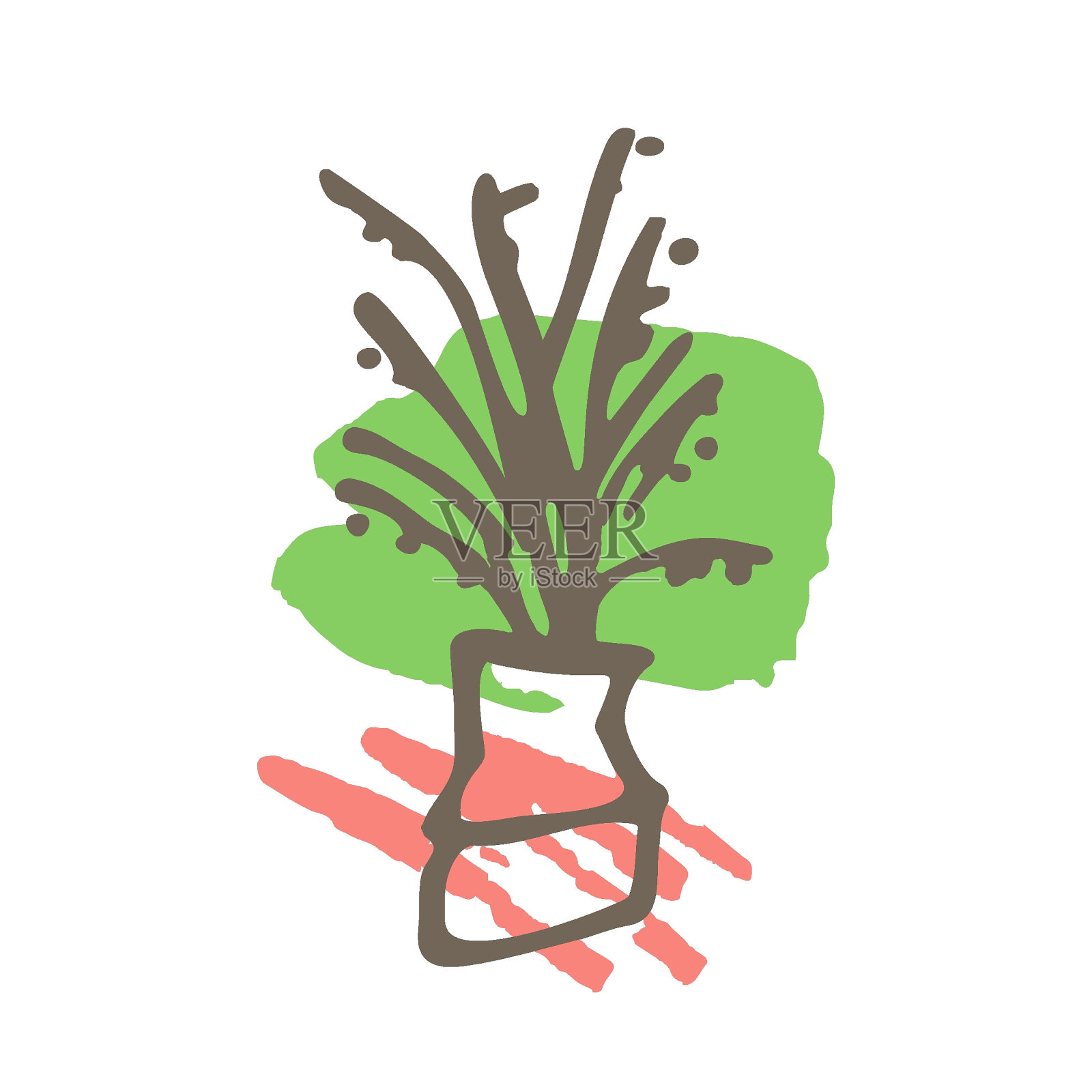 涂鸦花瓶花花束。创意极简抽象背景色彩柔和。平面设计墙壁装饰横幅海报时尚封面模板故事帖子社交媒体。矢量图插画图片素材