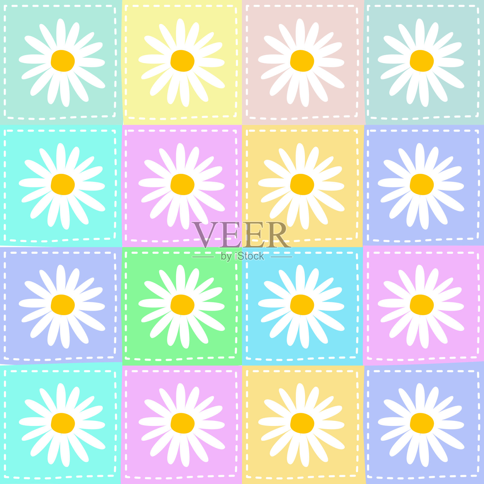 粉彩背景与白色花朵。插画图片素材