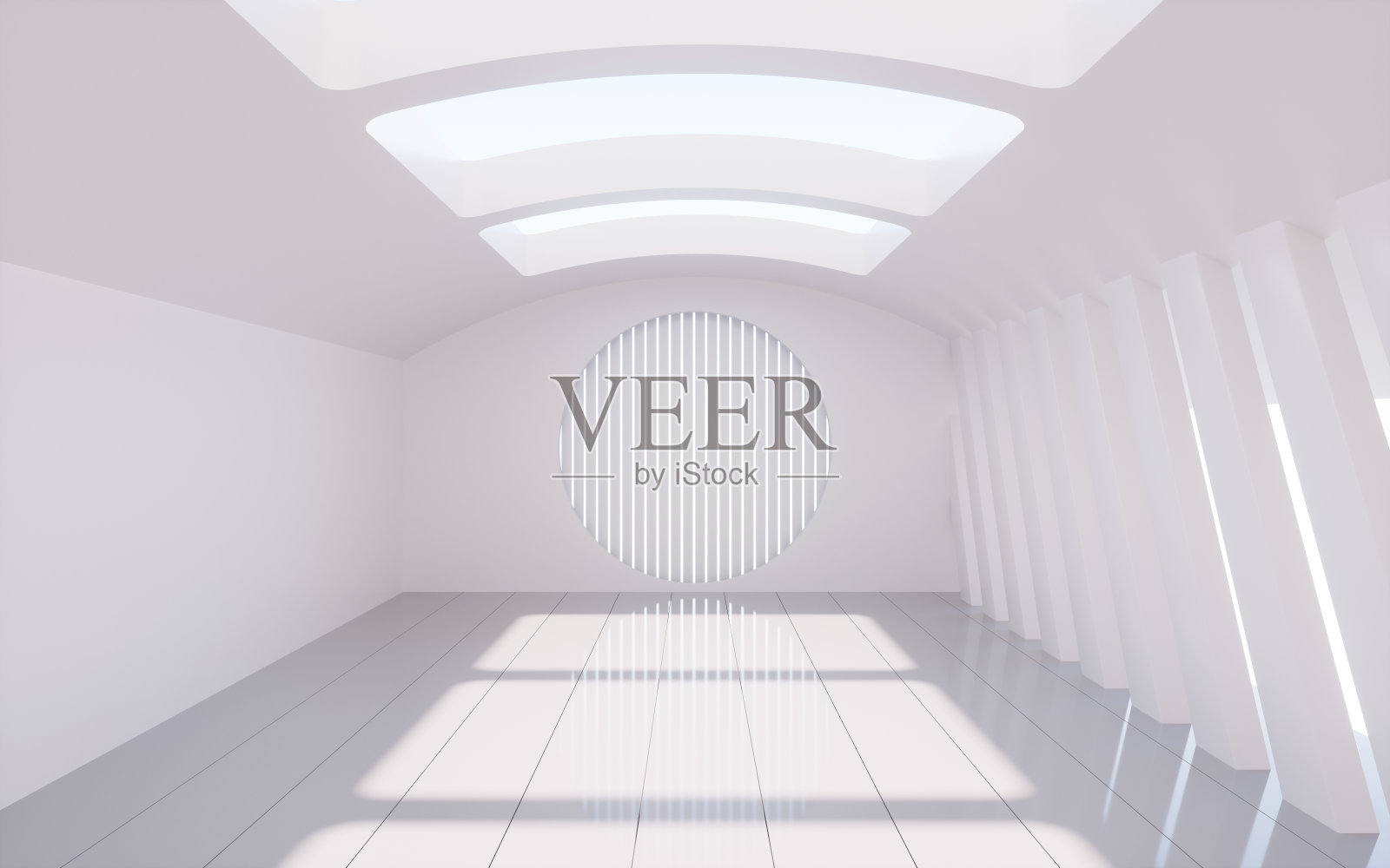 空旷的室内几何建筑，3d渲染。照片摄影图片