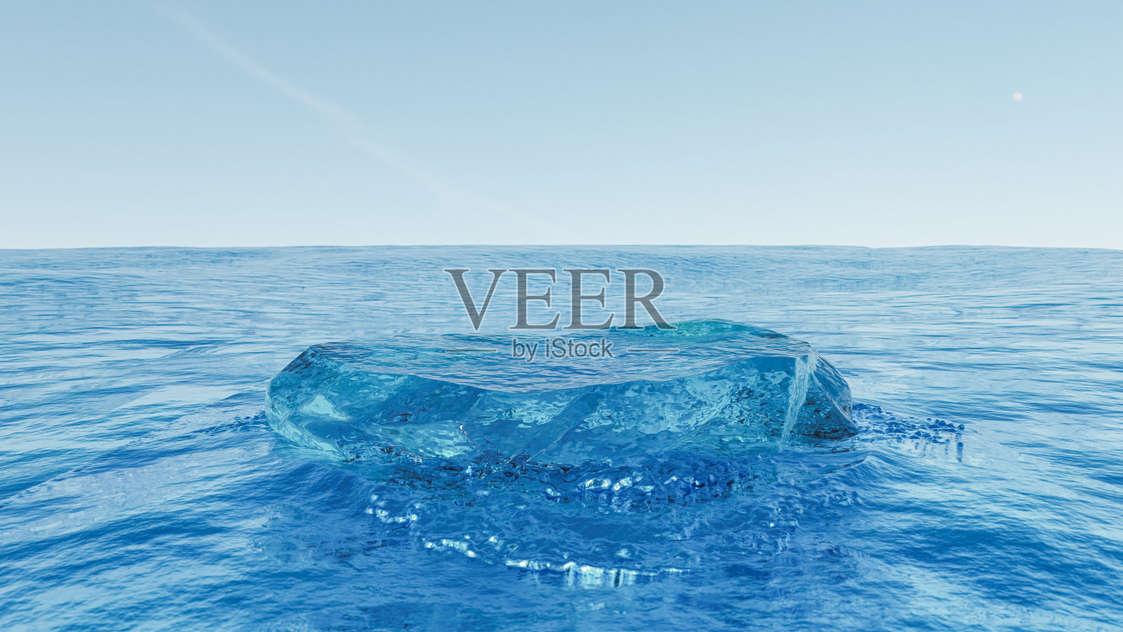 海上蓝冰平台，产品展示冰、海水和天空模拟，3d渲染照片摄影图片