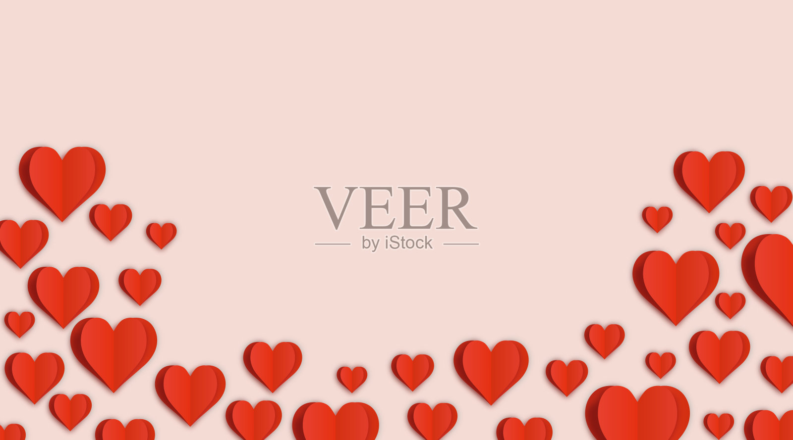 柔和的粉色背景与红心和空白的文本照片摄影图片