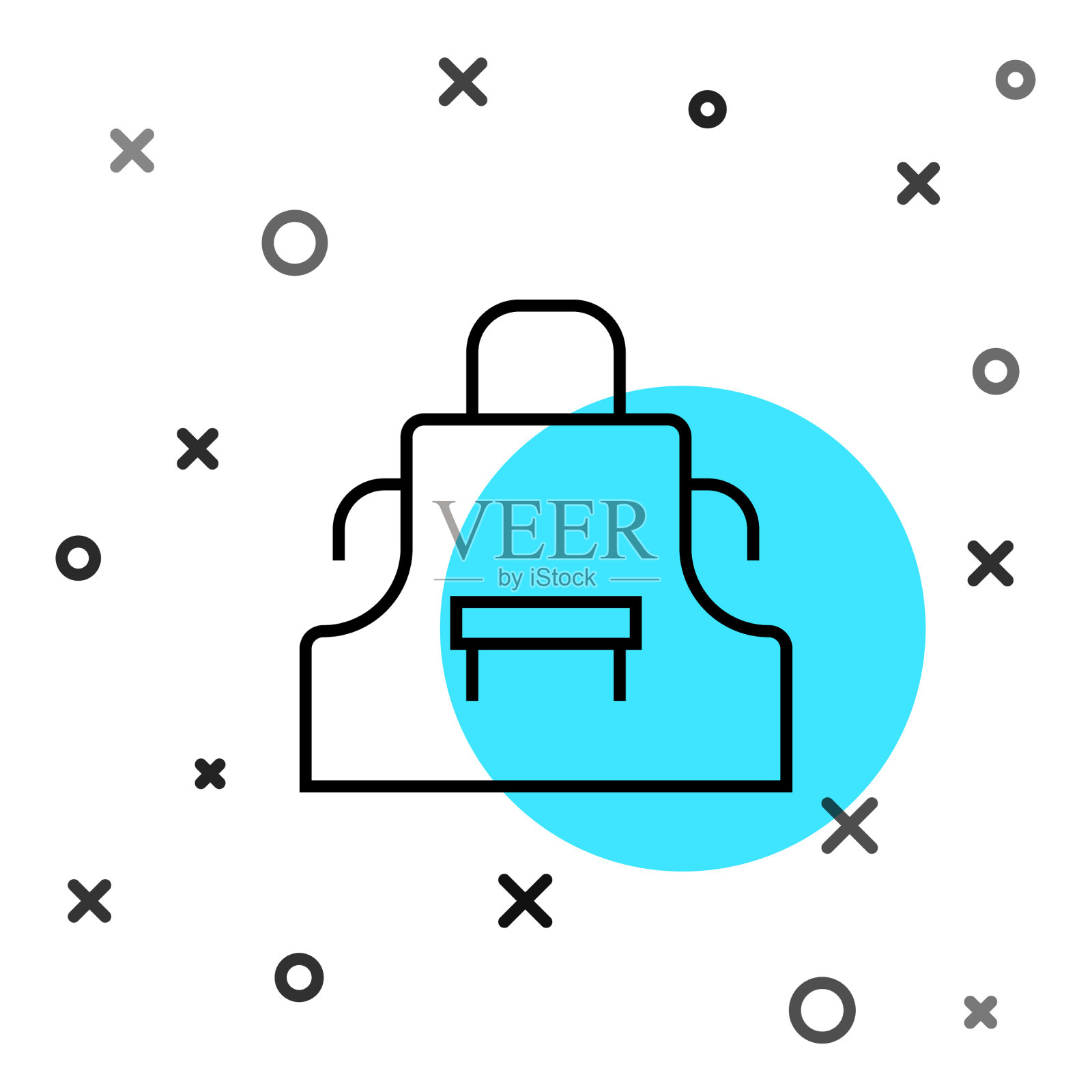 黑线厨房围裙图标隔离在白色图标素材