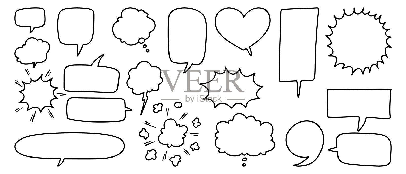 涂鸦写生风格的语音泡泡手绘插画。概念设计。插画图片素材