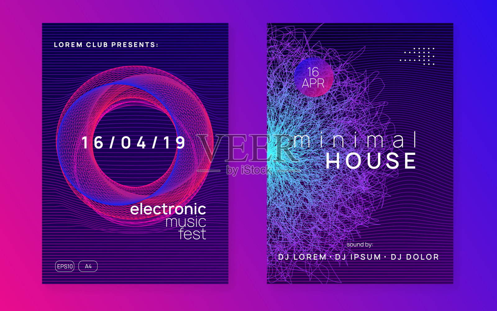 电子事件霓虹飞行。恍惚的舞蹈音乐。电子声音。俱乐部电影节海报。dj派对。插画图片素材