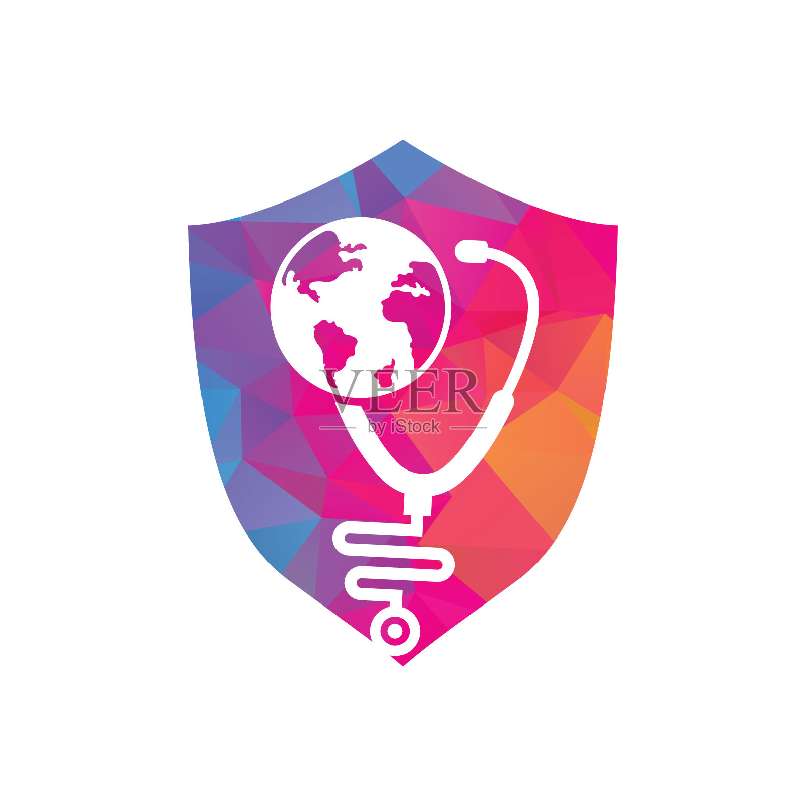 地球仪标志和听诊器医生矢量标志。插画图片素材