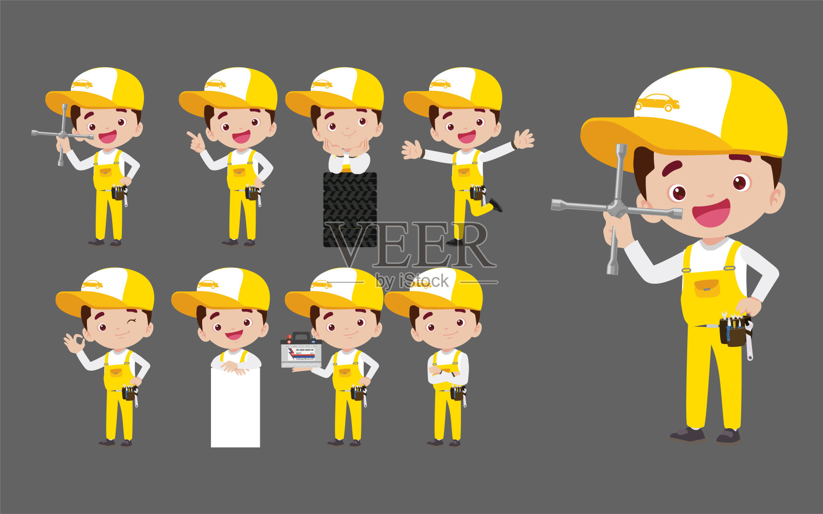 一组不同姿势的技术员插画图片素材