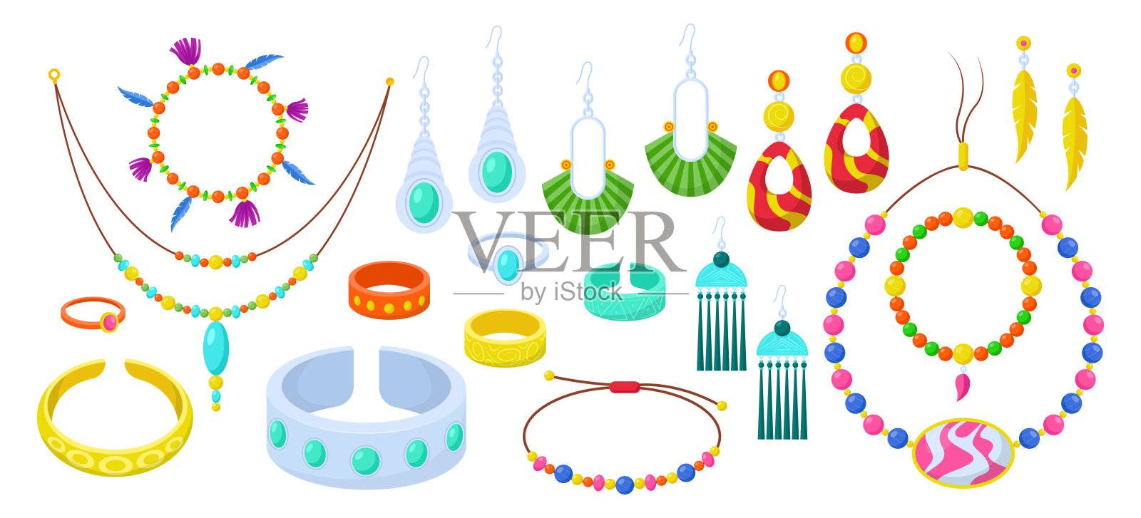 不同的波西米亚珠宝卡通插图集设计元素图片