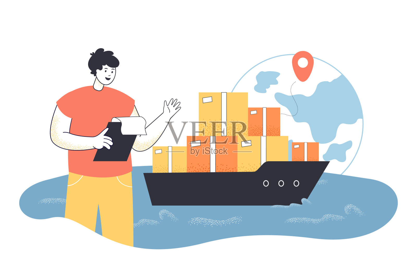 在全球范围内从事货物进出口的物流工作者插画图片素材