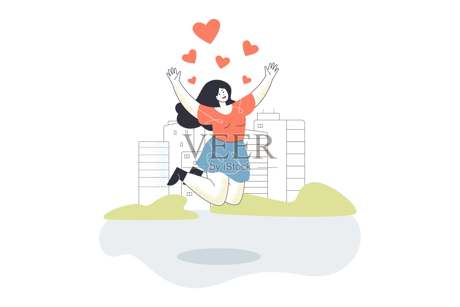 快乐的女孩在头顶跳着红心设计模板素材