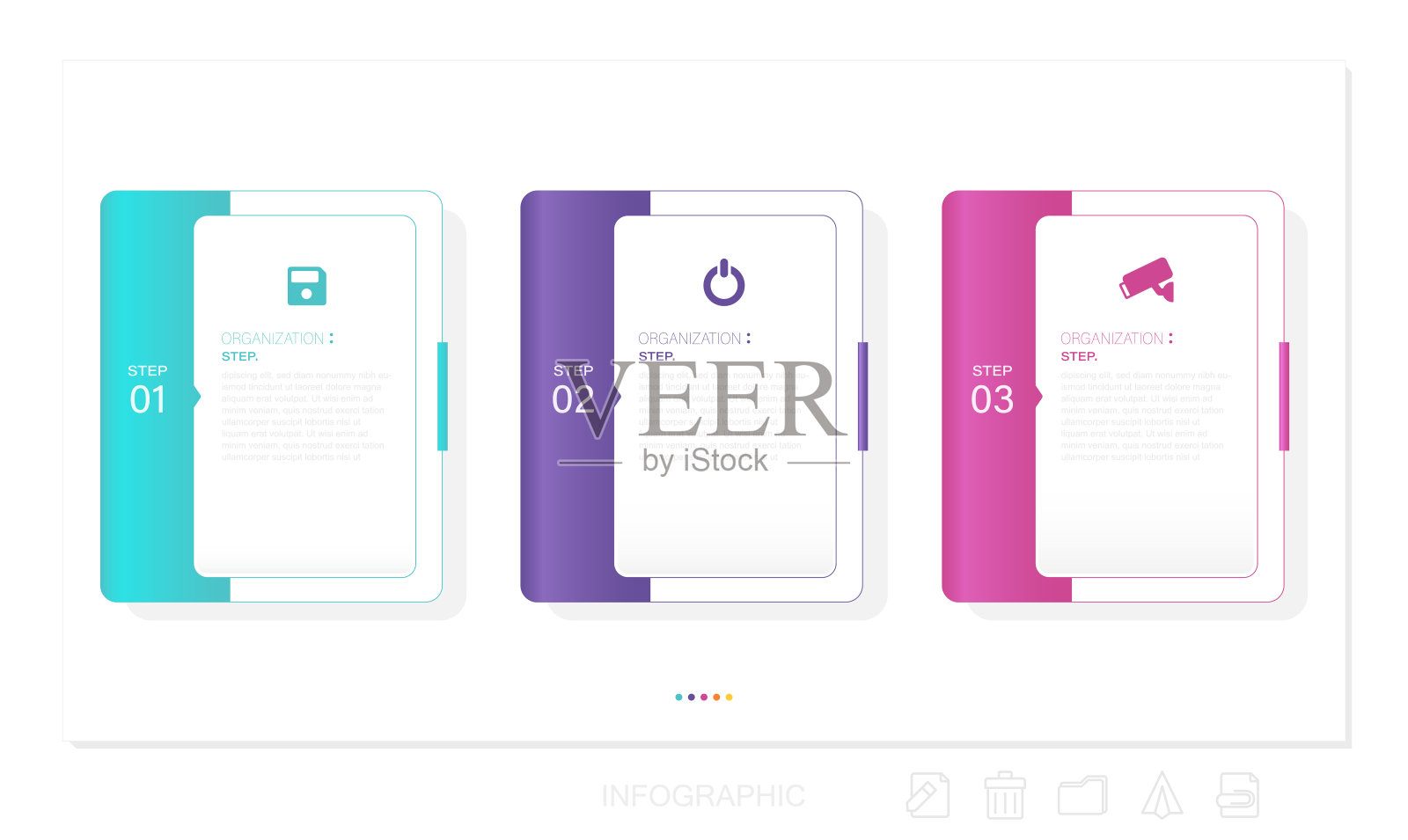 带有图标的矢量信息图模板。3个选项或步骤。商业概念的信息图。可用于信息图形，流程图，演示文稿，网站，横幅。插画图片素材