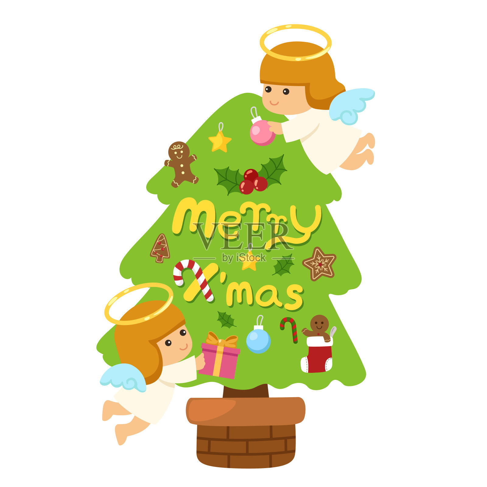 白色背景的圣诞树插画图片素材