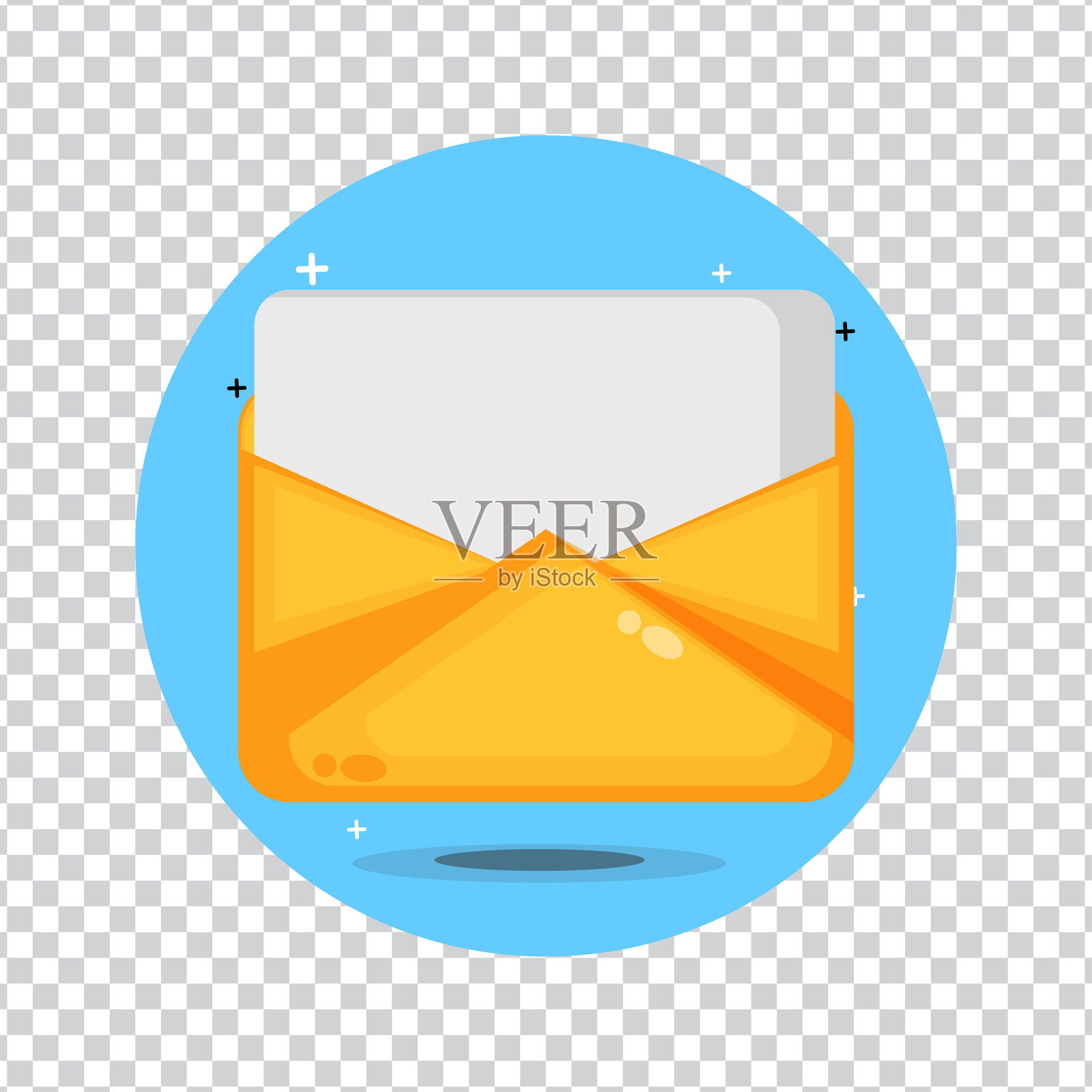 黄色信封，空白背景上有一张白纸设计元素图片