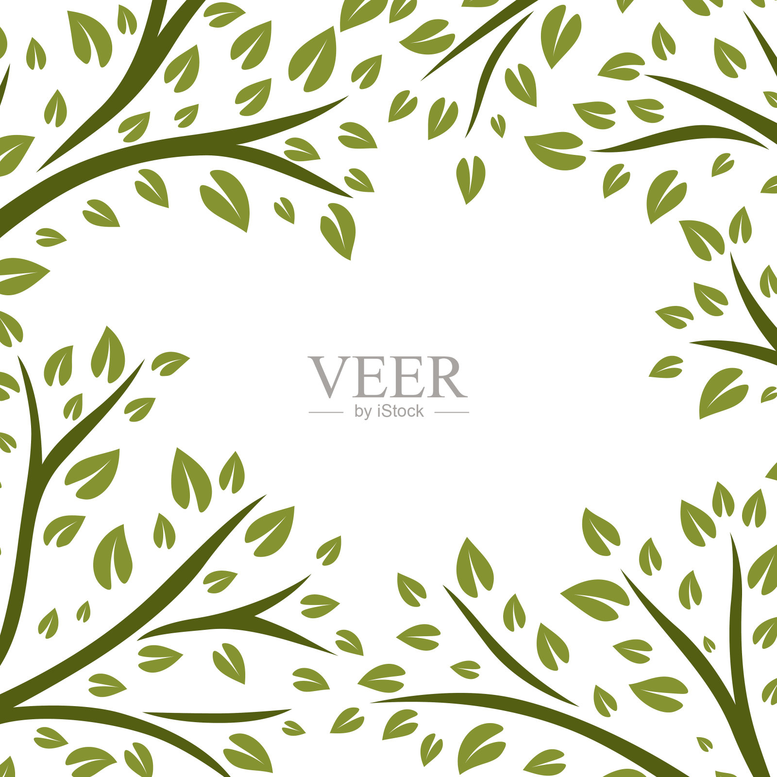 背景的小枝与绿色的叶子。装饰植物。插画图片素材