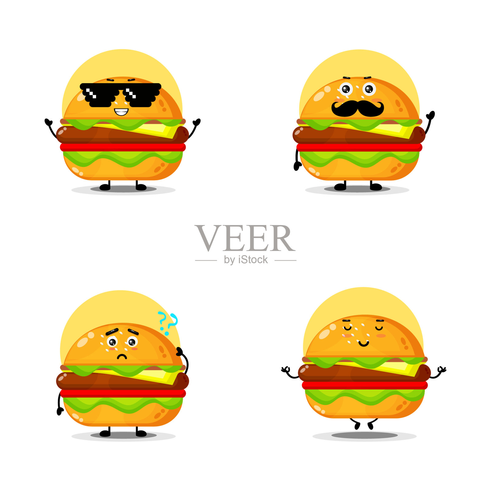 可爱的汉堡人物集合插画图片素材