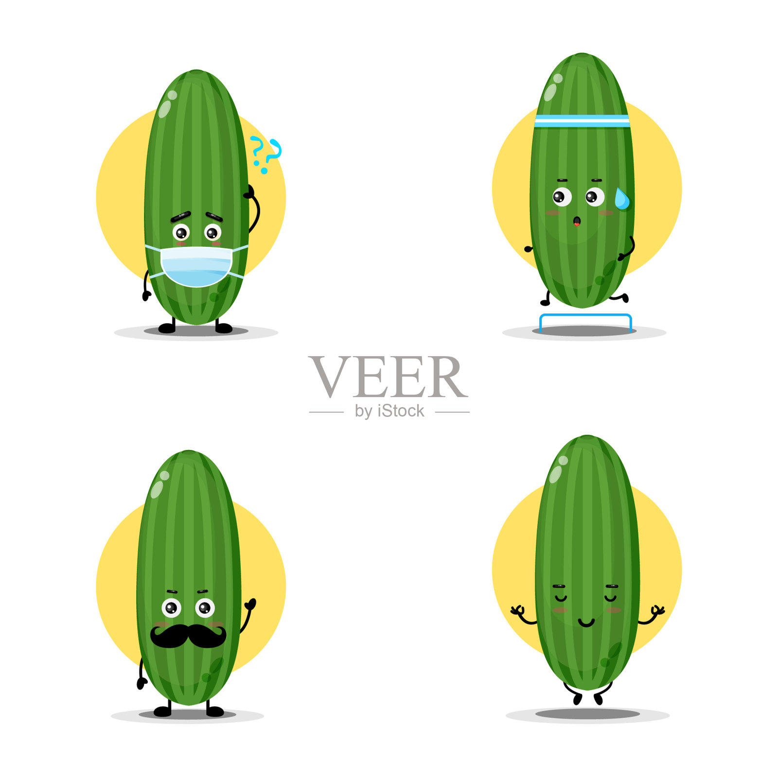 可爱黄瓜人物集插画图片素材