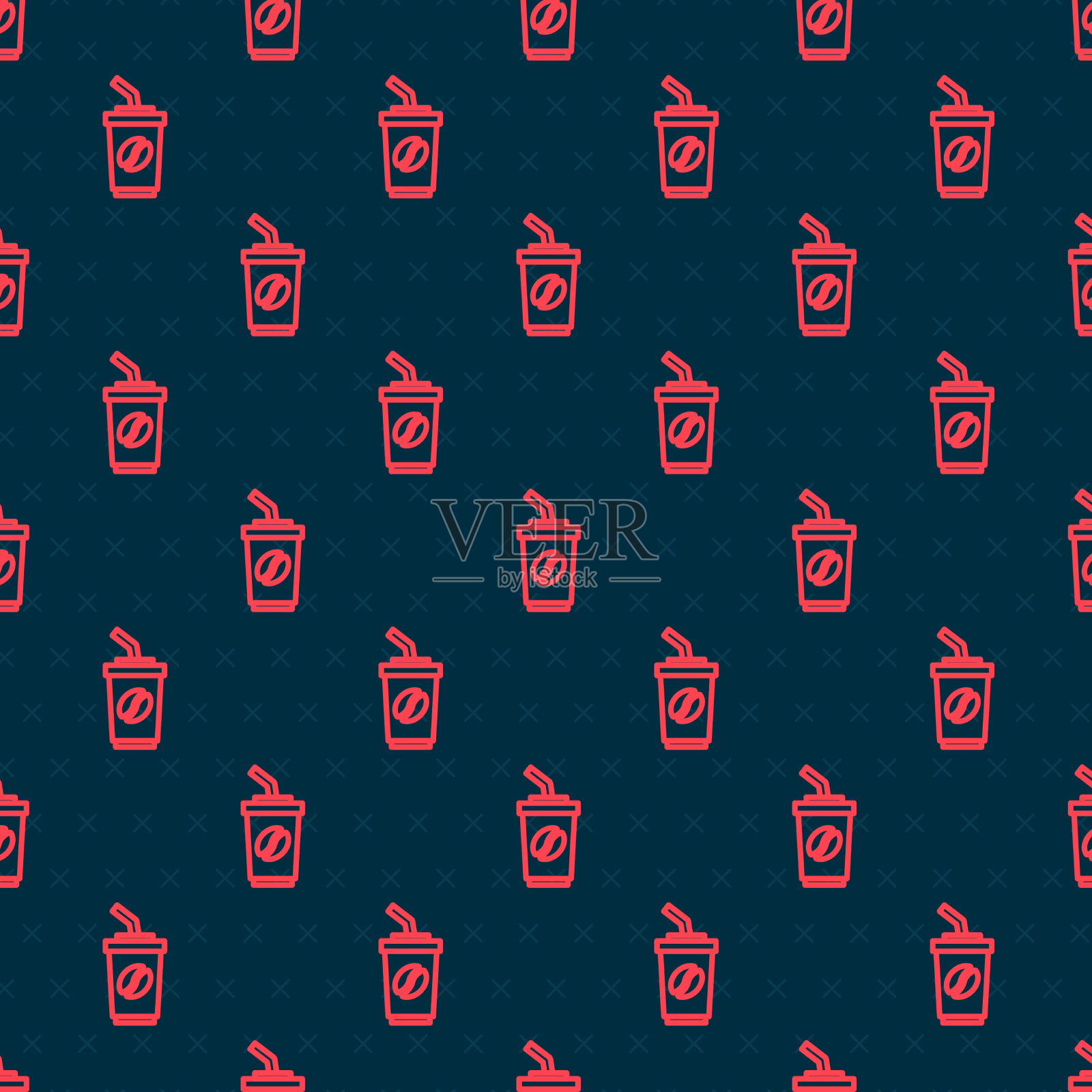 咖啡杯走红线图标隔离无缝插画图片素材