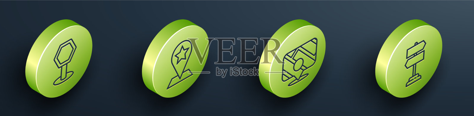 设置等距道路交通标志地图指针与图标素材