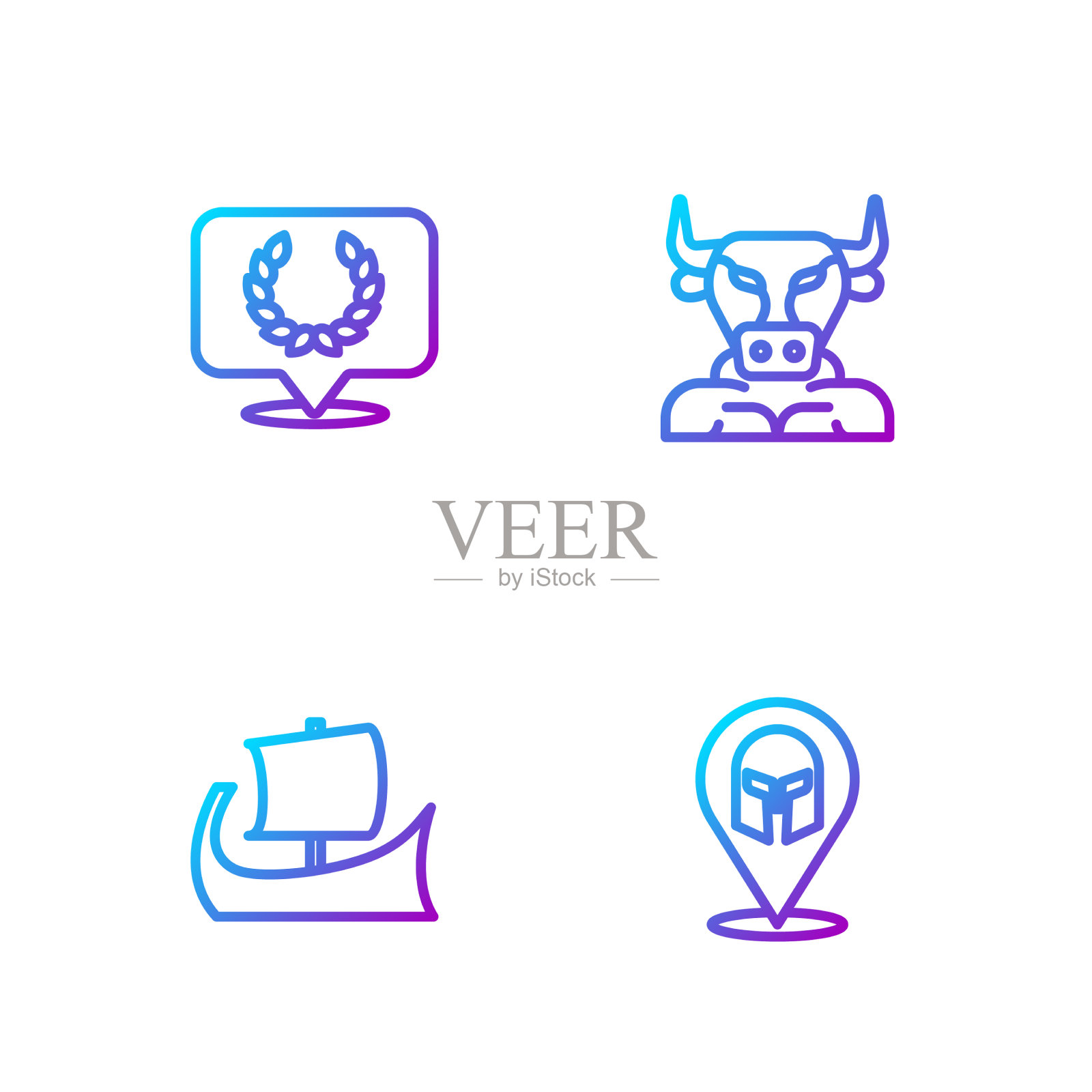 套线希腊头盔三列梅月桂花环和图标素材