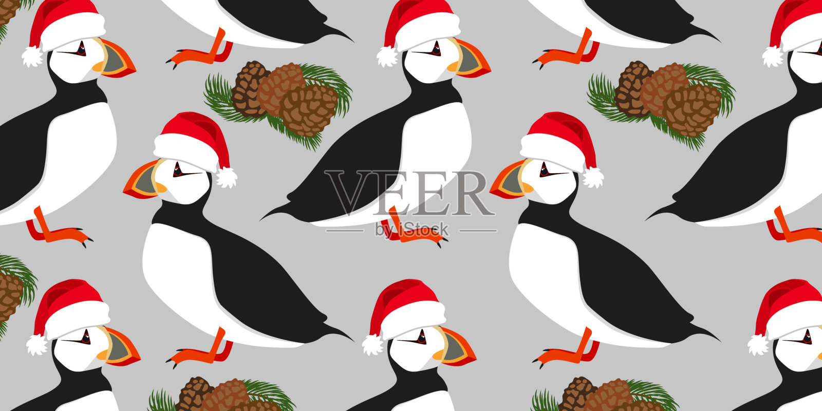 大西洋海鹦欢乐圣诞新年贺卡插画图片素材