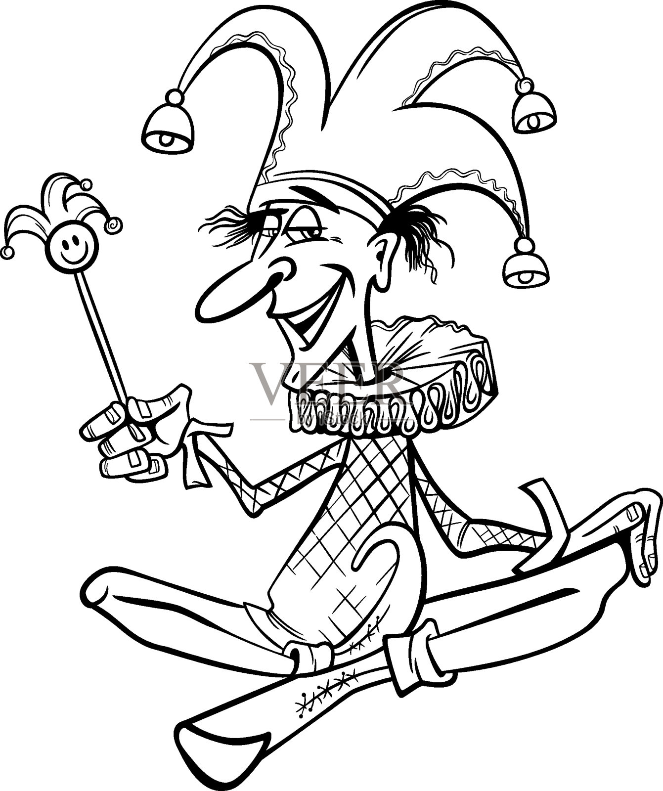 卡通小丑或小丑漫画人物着色页插画图片素材