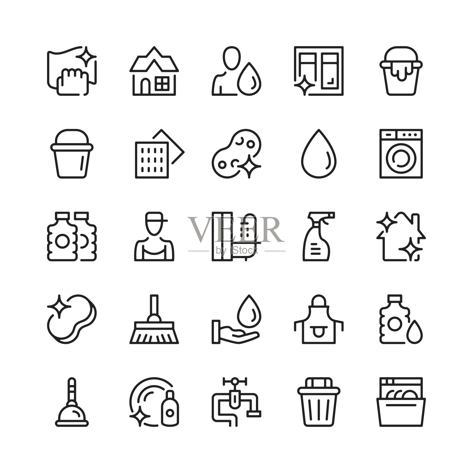 清洗线图标。大纲符号。矢量线图标集图标素材