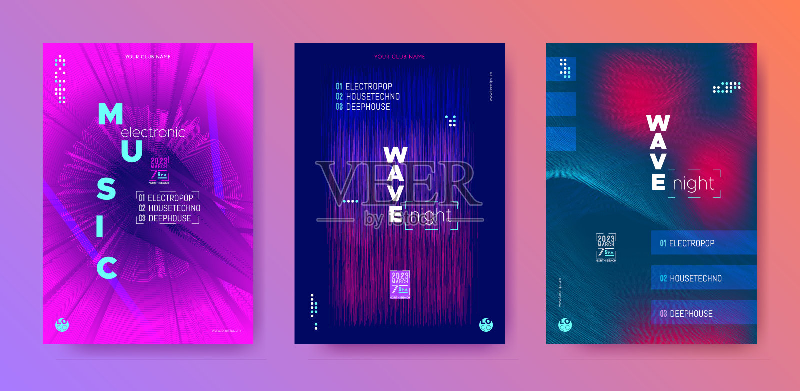 电子音乐海报套装。设计模板素材