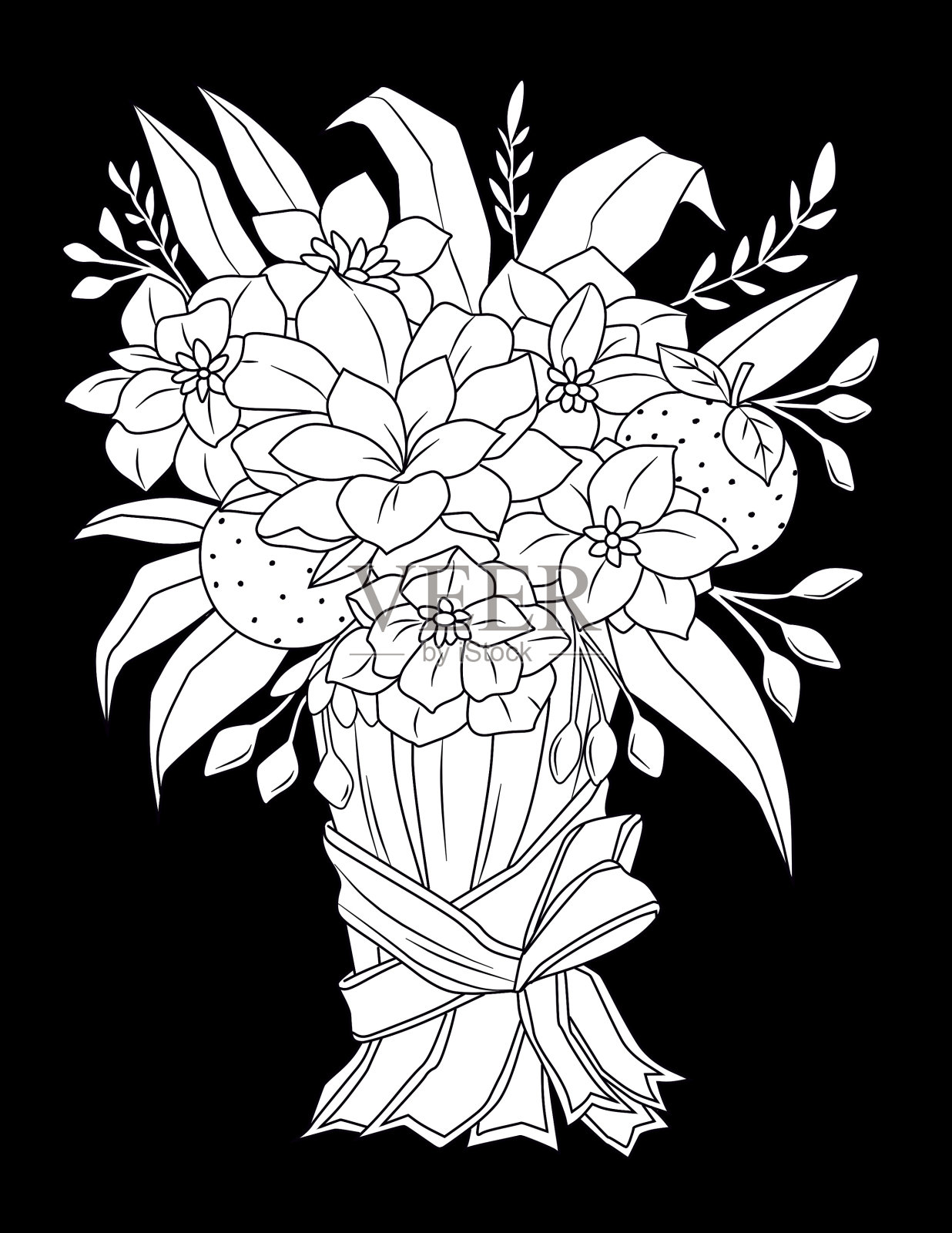 午夜春天涂色书插画图片素材