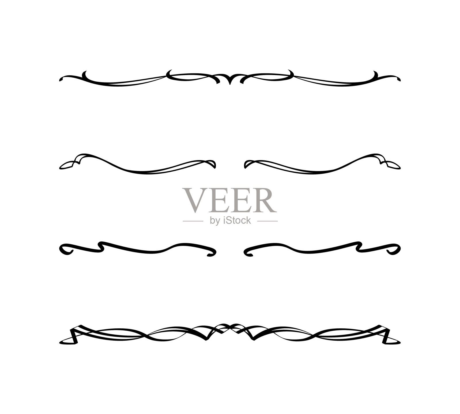 装饰套装的黑色线条与弯曲的主题插画图片素材