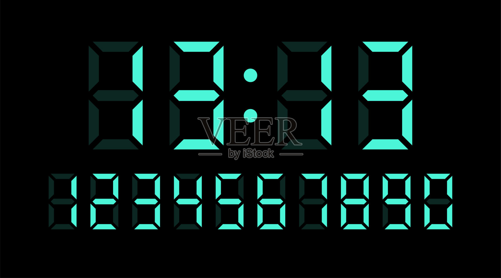 时间13 13小时。矢量电子数字，数字字体从时钟和倒计时计时器。手表和计算器显示符号插画图片素材