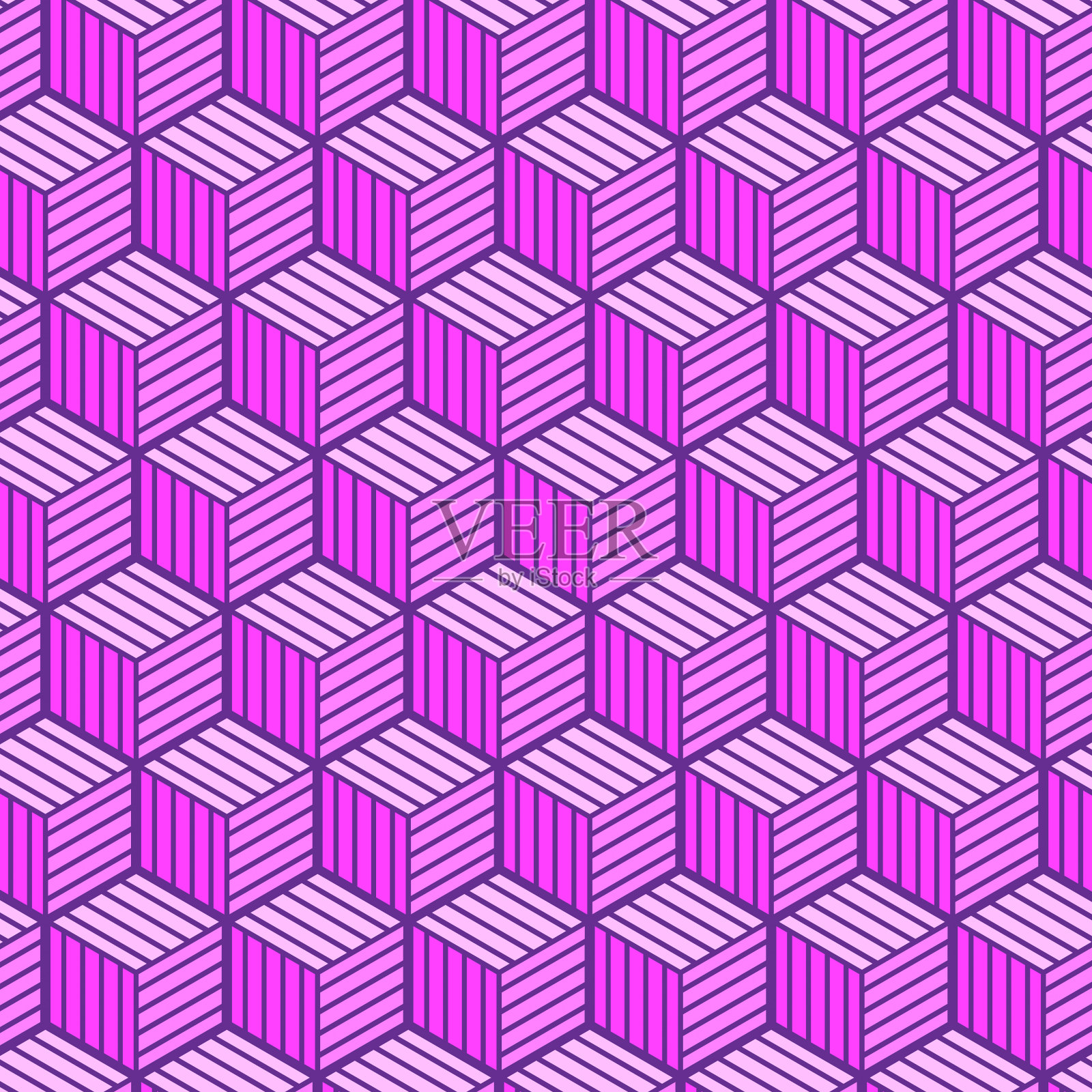 几何重复形状的图案。有紫色边和丁香填充的立方体。向量无缝的布局插画图片素材