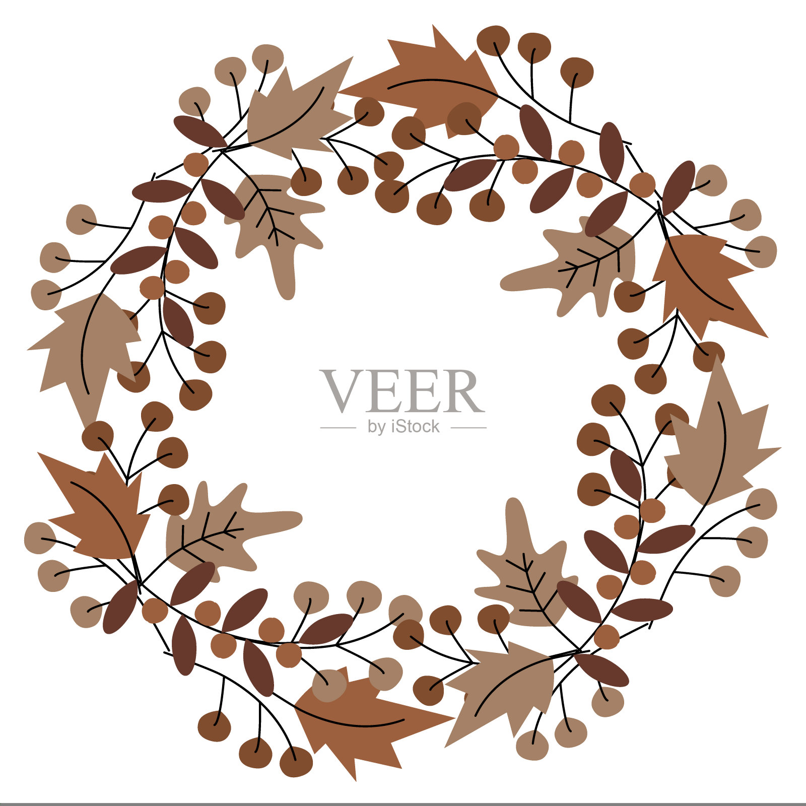 圆形的花环，秋天的植物在时髦的黑色阴影框架。Copyspace。刻字的模板插画图片素材