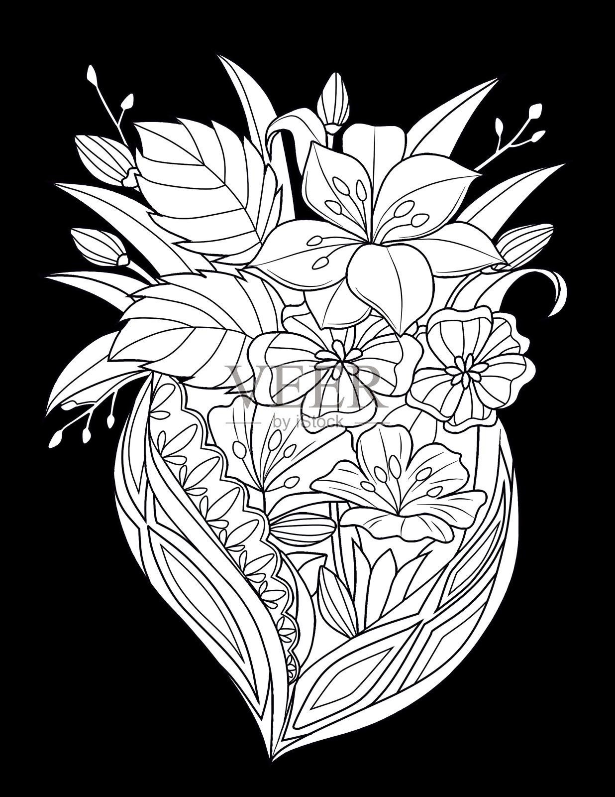 午夜春天涂色书插画图片素材