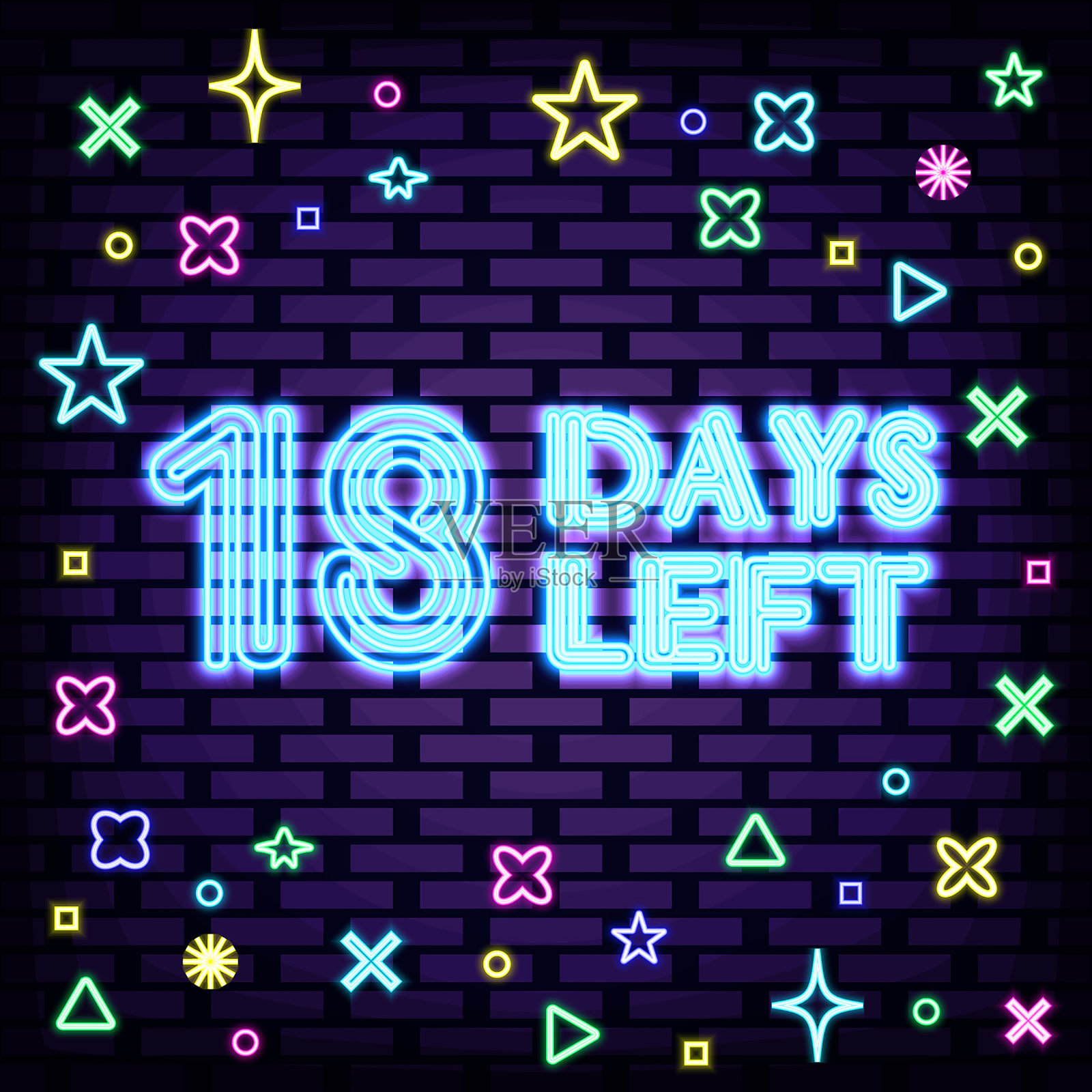 剩下18天霓虹灯标志。霓虹灯脚本。光的旗帜。插画图片素材