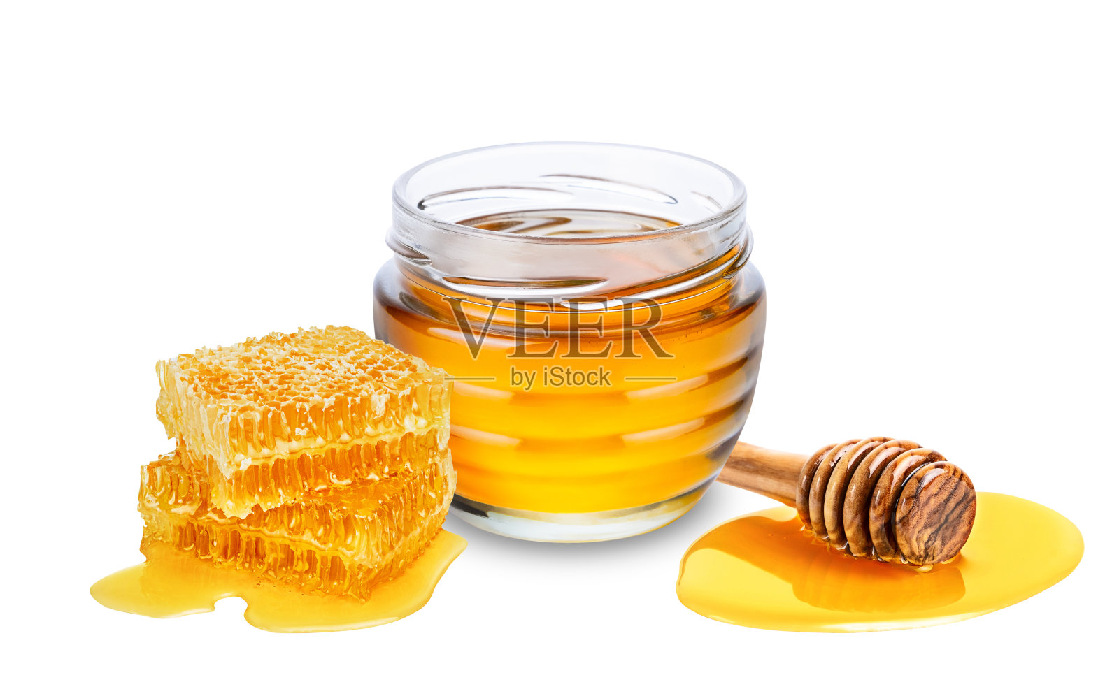 蜂蜜孤立在白色背景上。照片摄影图片