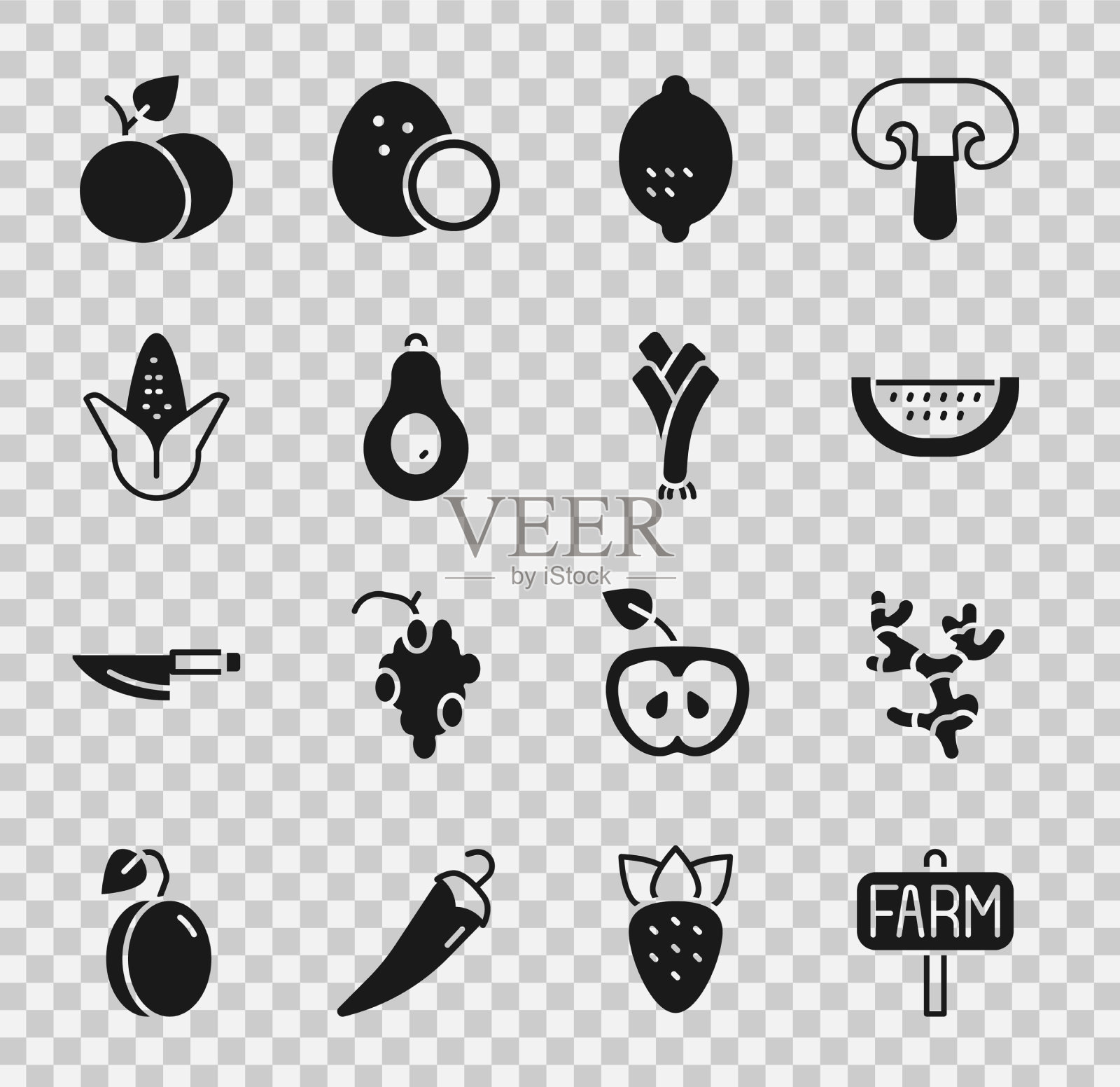 设定地点农场生姜根西瓜柠檬图标素材