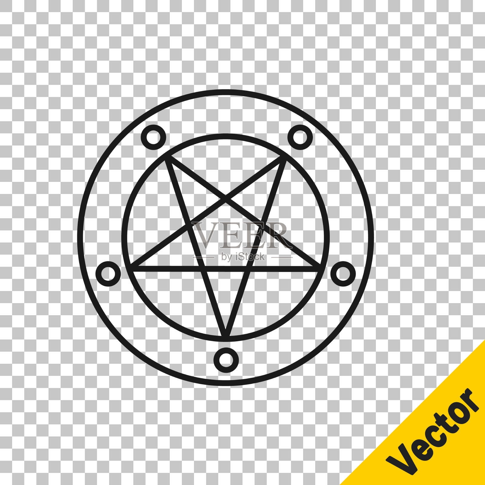 黑线五角星在一个圆形图标孤立上插画图片素材