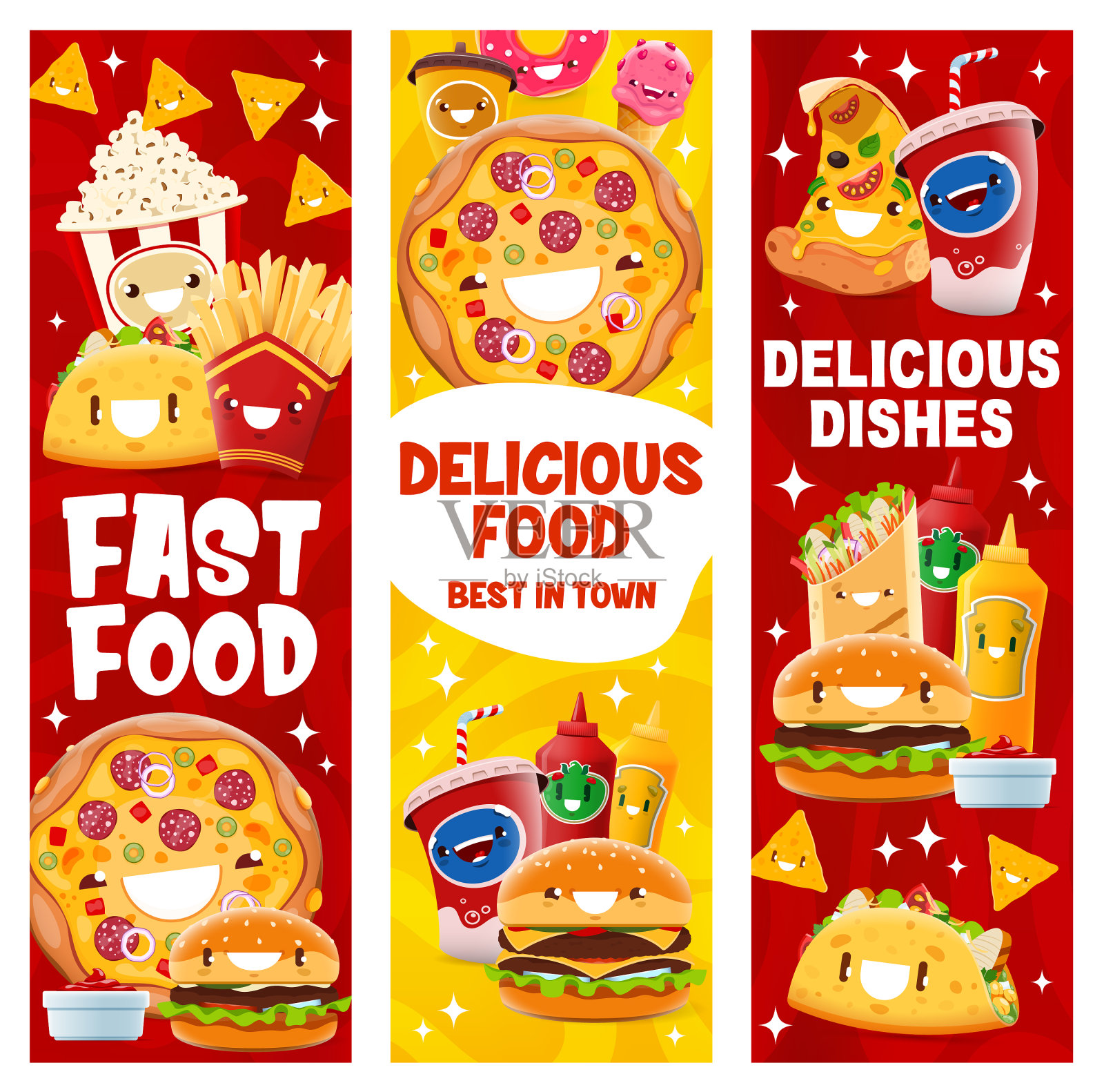 卡通快餐人物垂直横幅插画图片素材