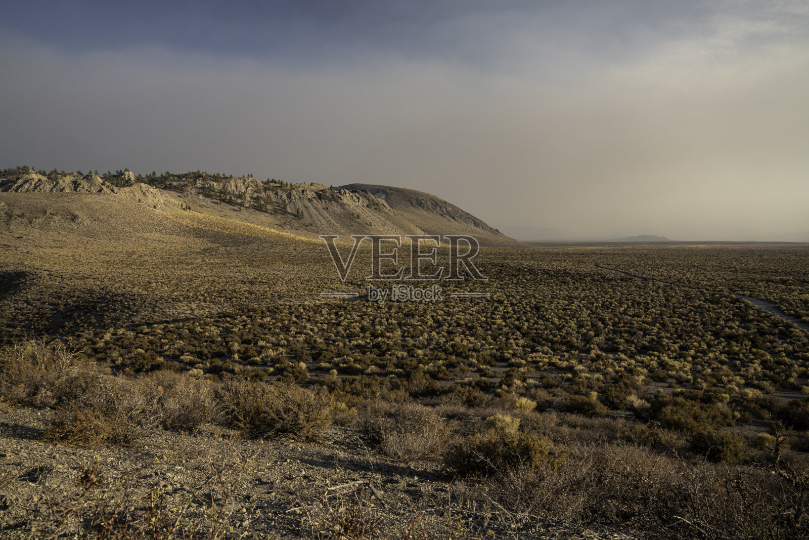 日落时分，小溪大火产生的野火烟雾照片摄影图片