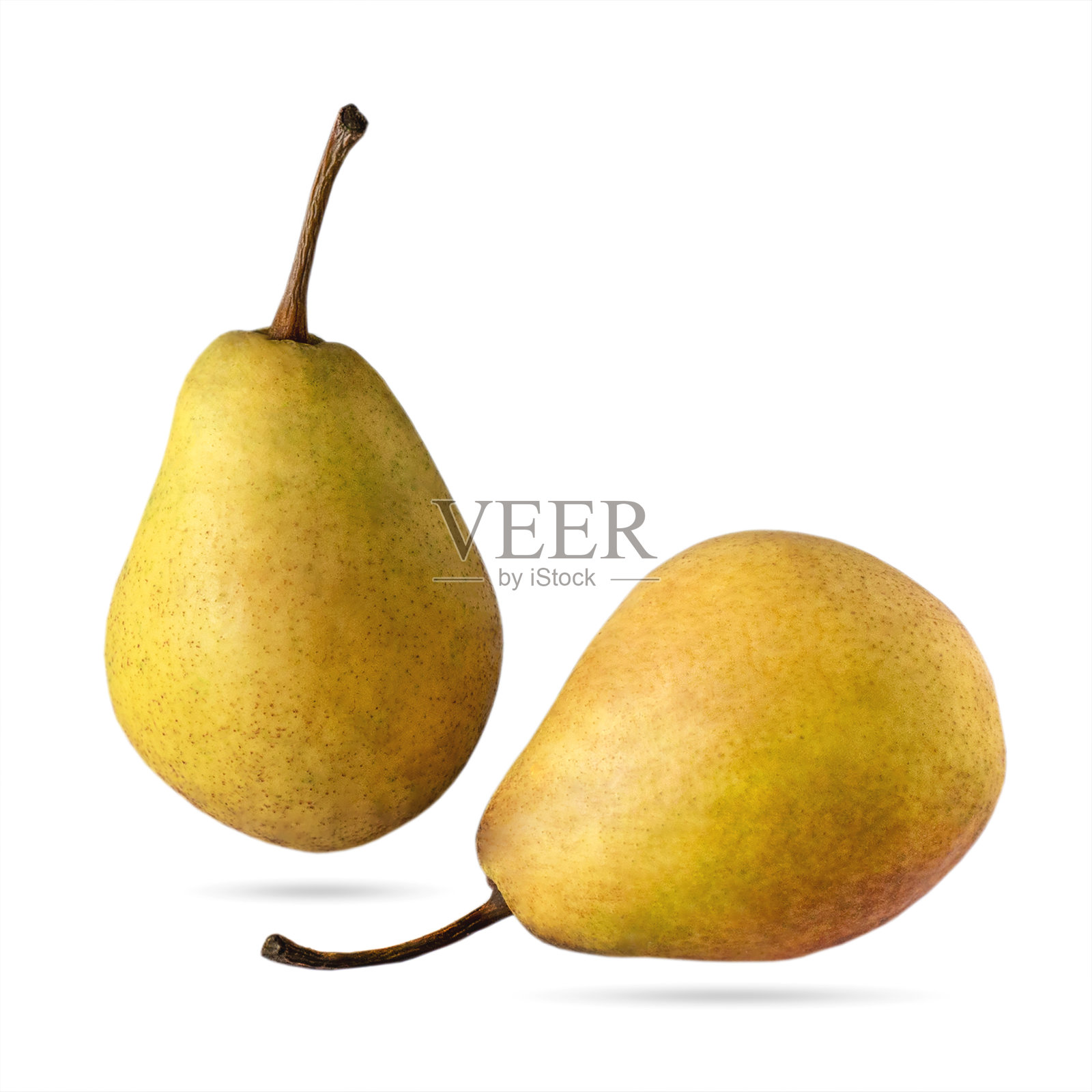 两个黄色的梨孤立在白色的背景上照片摄影图片