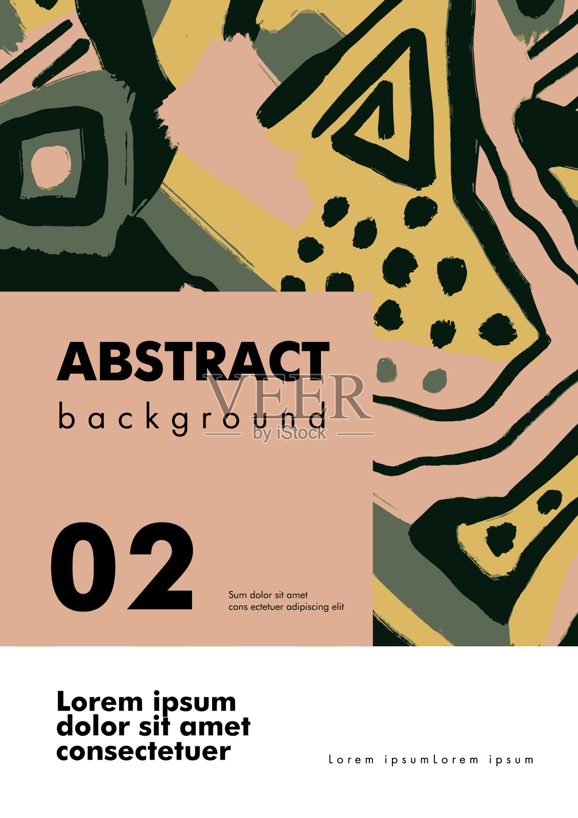 布局模板与彩色抽象图案与彩色笔触污渍插画图片素材