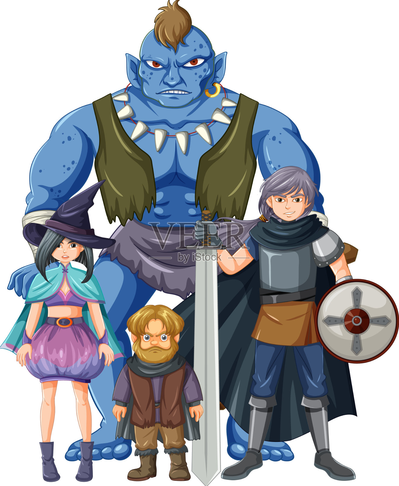 白色上的一组中世纪卡通人物设计元素图片