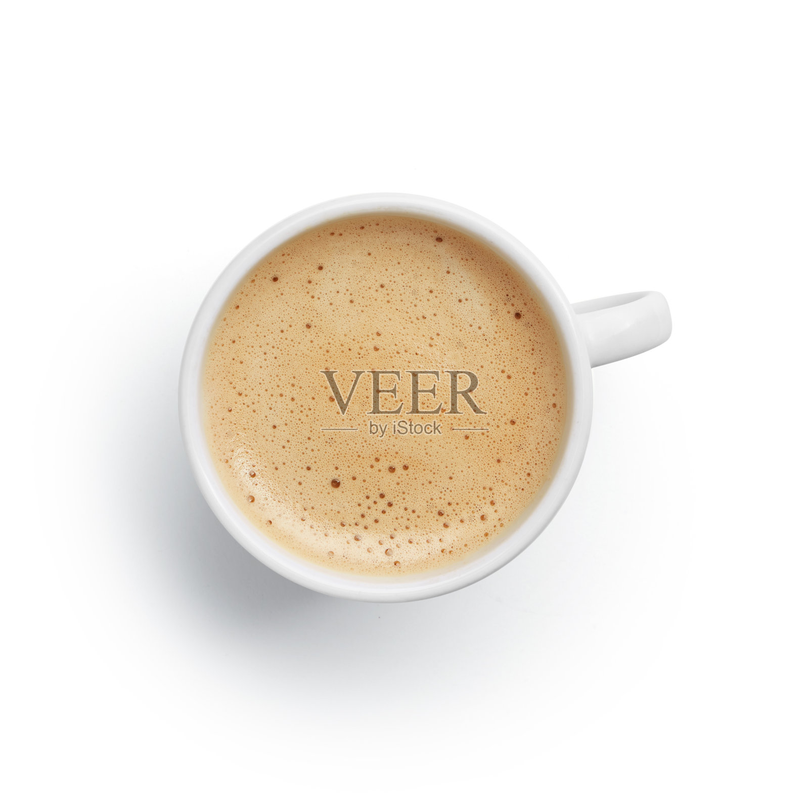 俯视卡布奇诺咖啡与圆形杯孤立在白色背景照片摄影图片