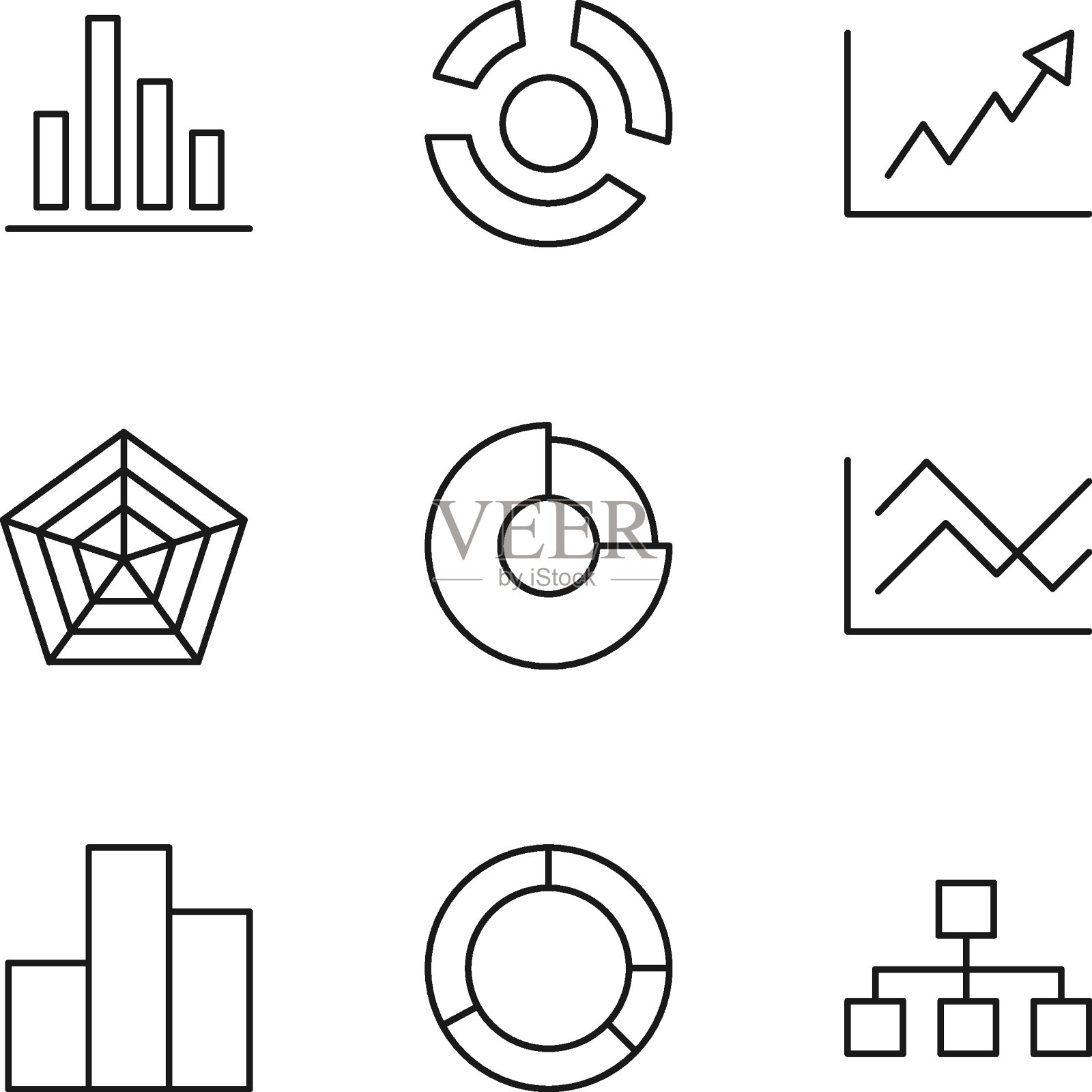 一套现代轮廓符号的互联网商店，商店，横幅，广告。矢量隔离线图标的各种图表，图表，进度线图标素材
