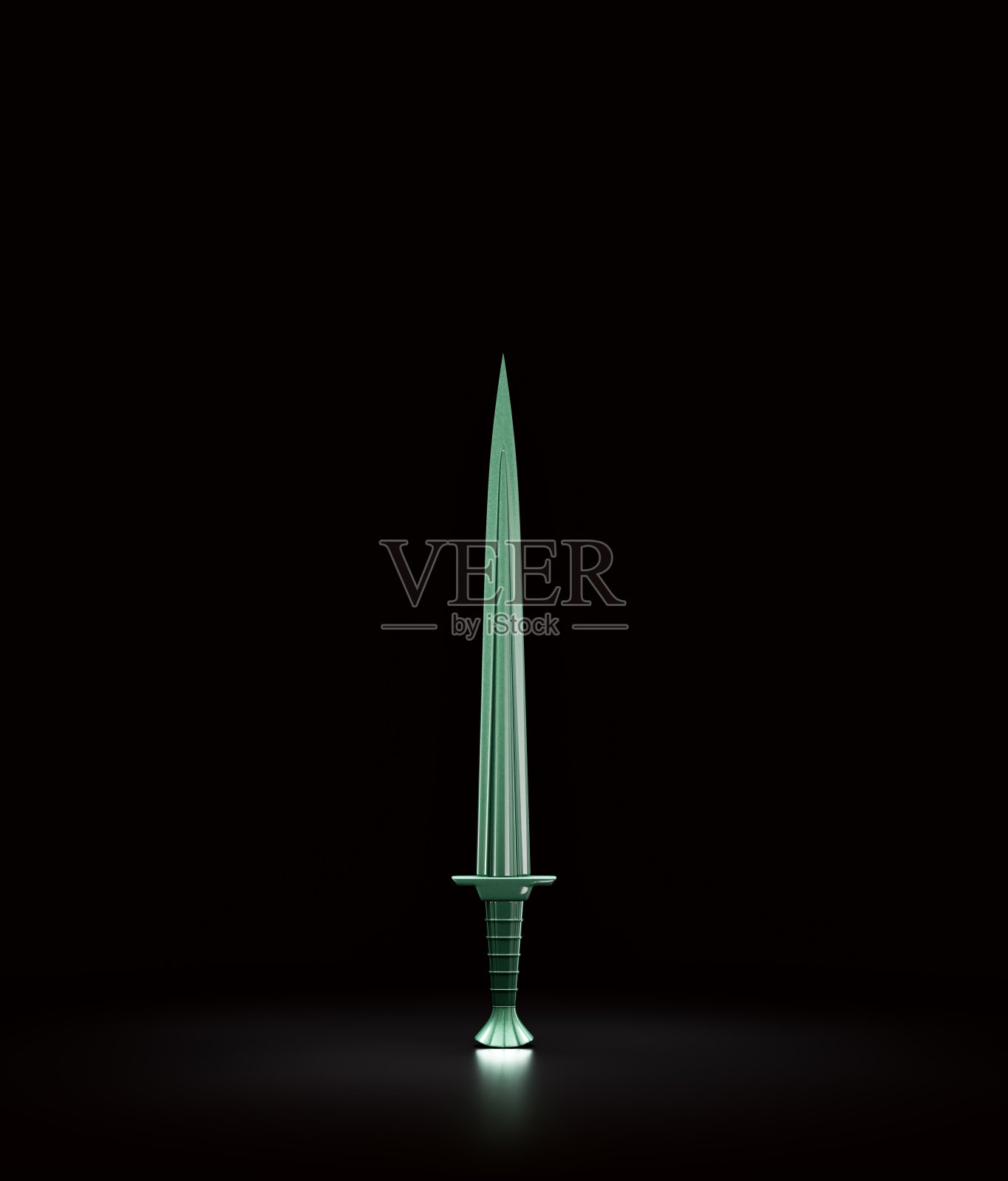 绿光刀，战斗武器刀片，军用狩猎匕首。中世纪武器，3d渲染照片摄影图片