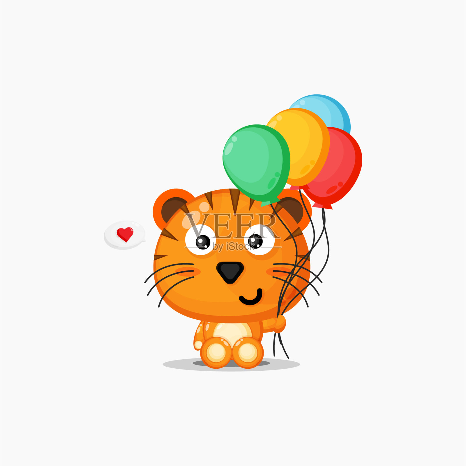 可爱的老虎拿着气球设计元素图片