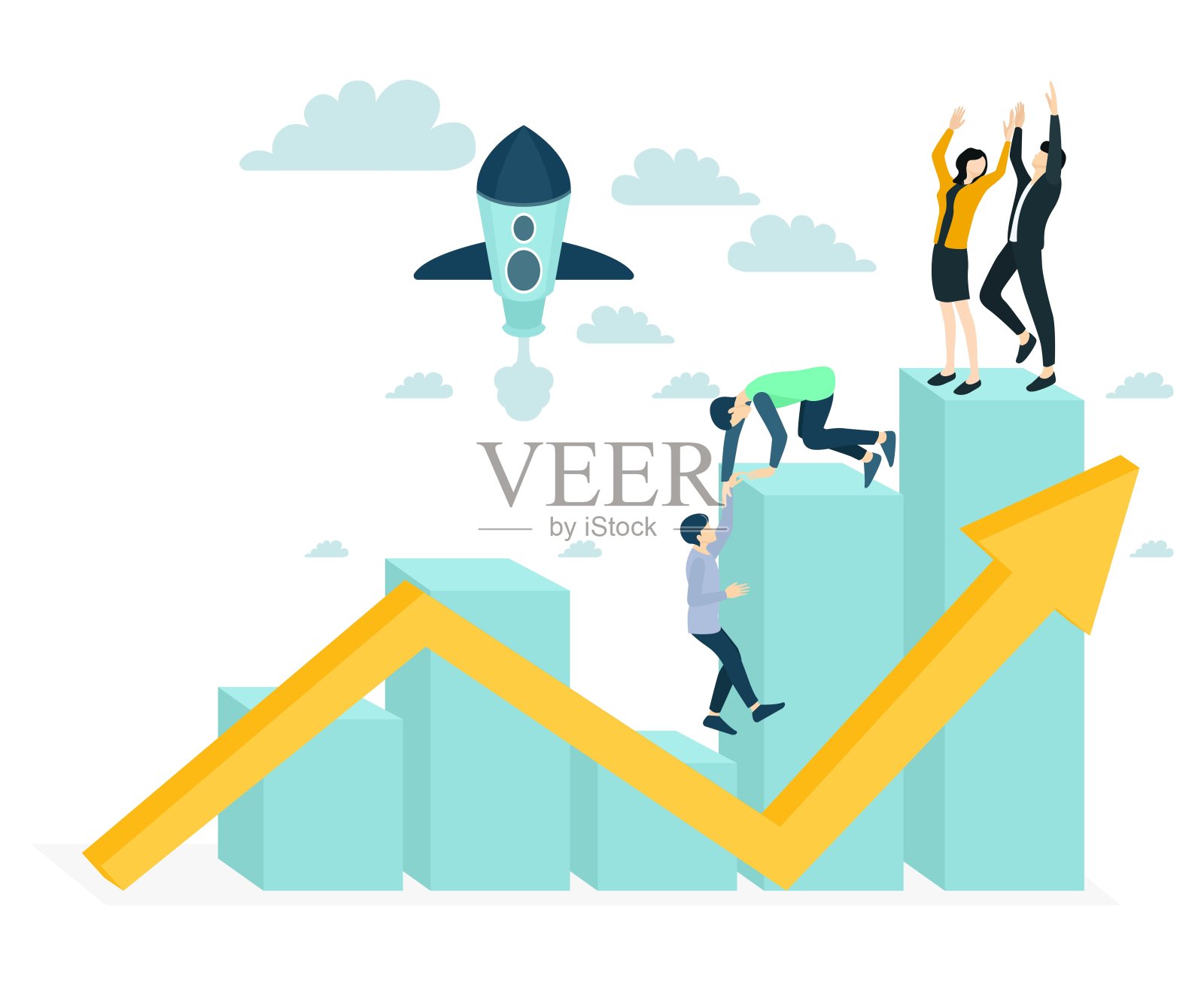 说明一个团队的工作人员启动一个业务增长的想法适合登陆页，传单，信息图表，和其他图形相关的资产向量插画图片素材
