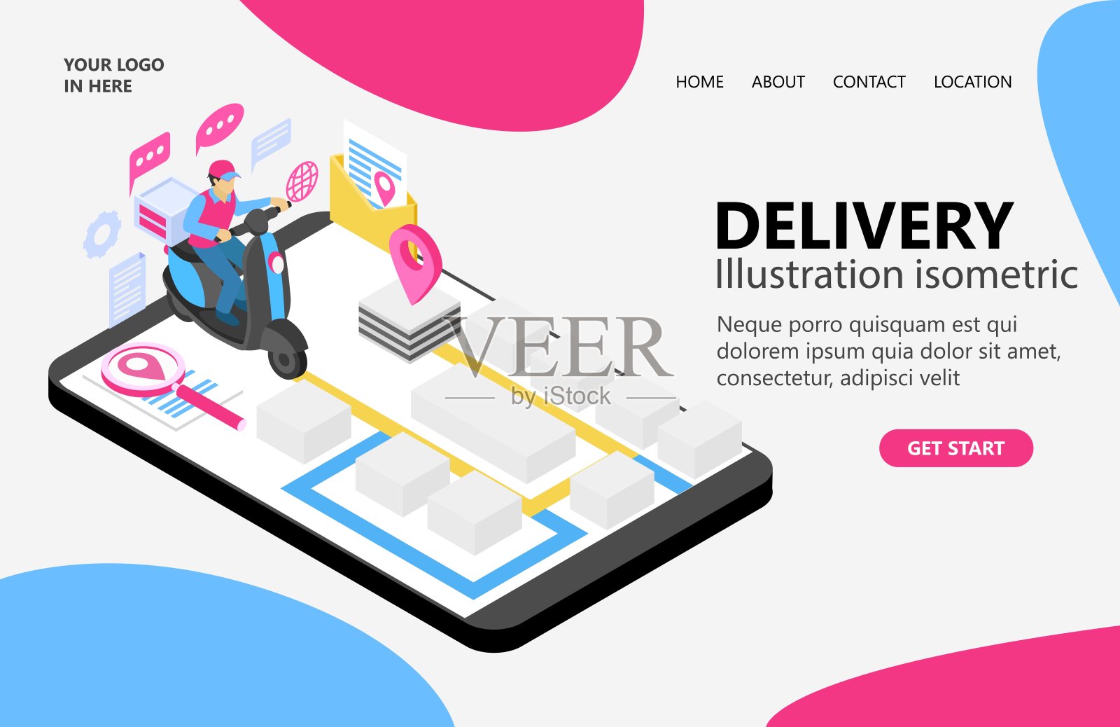 快递员向客户发送订单的插图。适用于登陆页、传单、信息图和其他与图形相关的资产向量插画图片素材