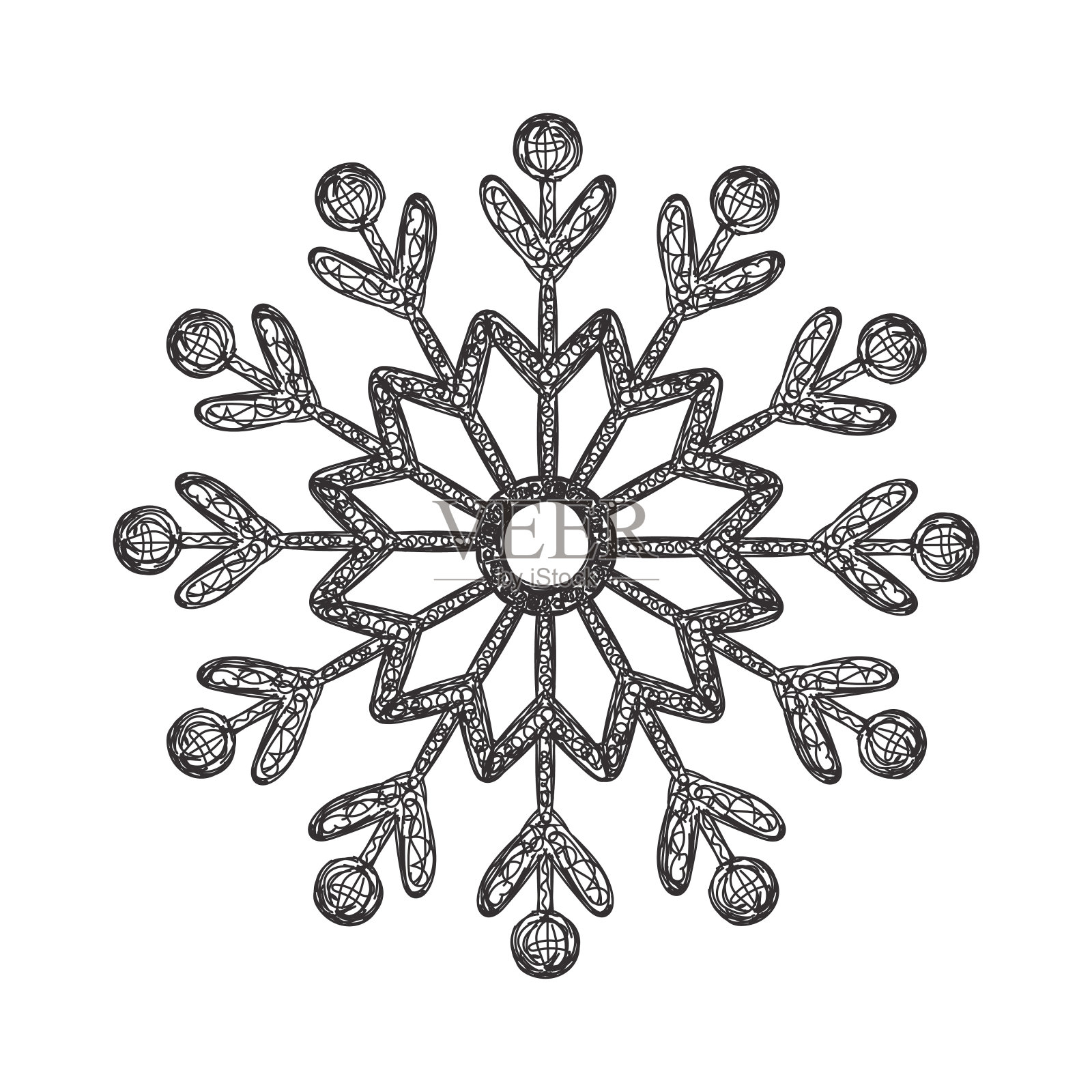 雪花速写手绘。新年的象征、装饰插画图片素材