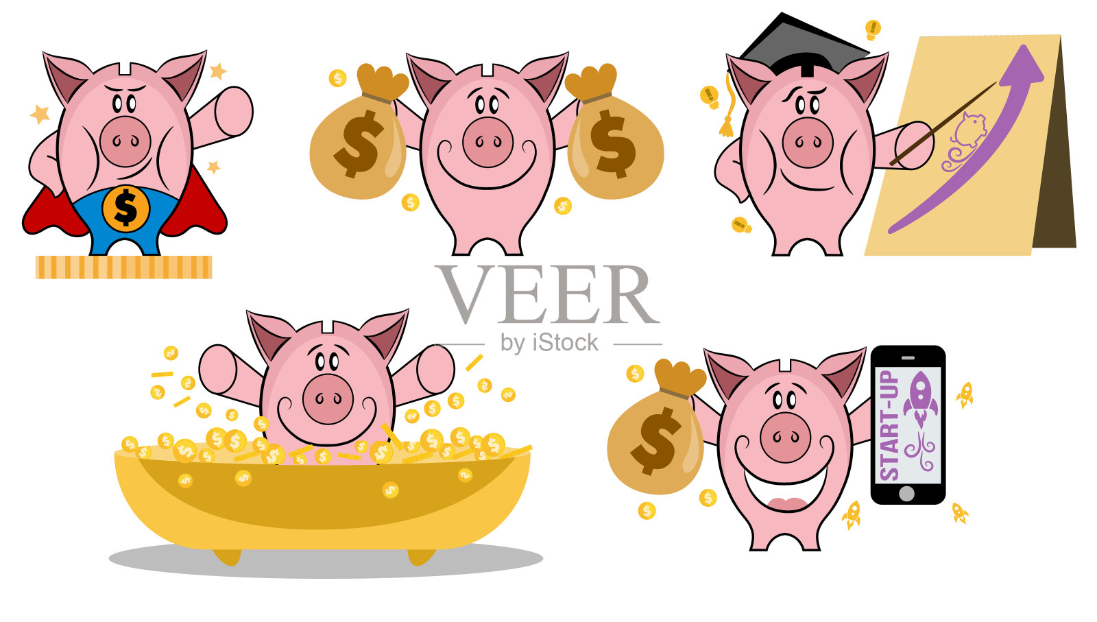 有趣的存钱罐插画图片素材