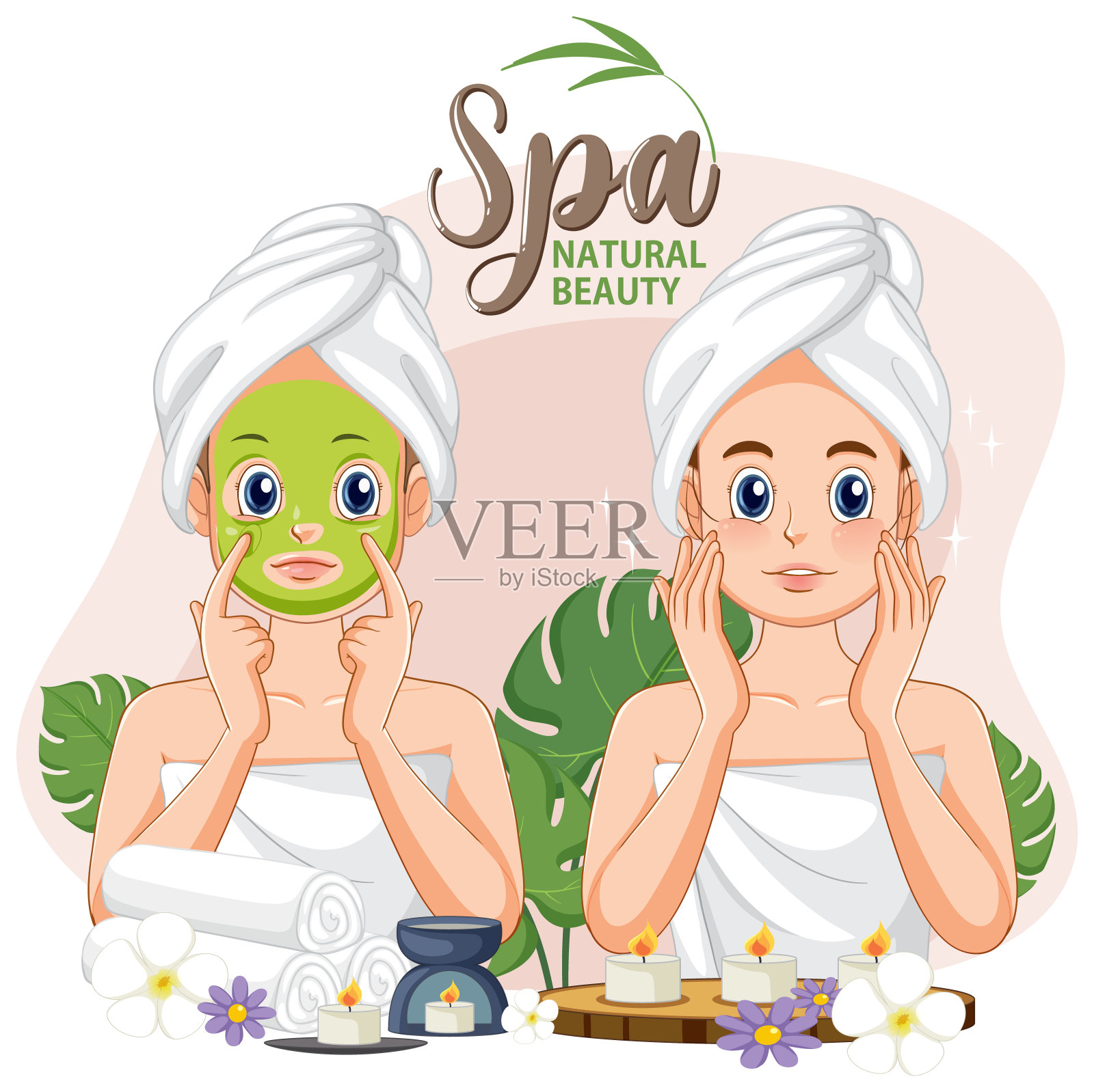 Spa女孩敷面膜插画图片素材